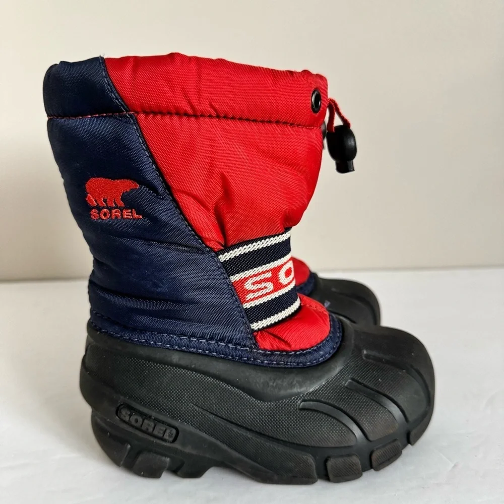 Sorel Cub Youth Red Navy Felt Lined Snow Boots Size 8
